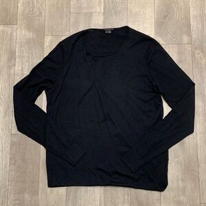 Womens Theory Wool Silk‎ Blend Wrap Front Lightweight Pullover Black Sweater